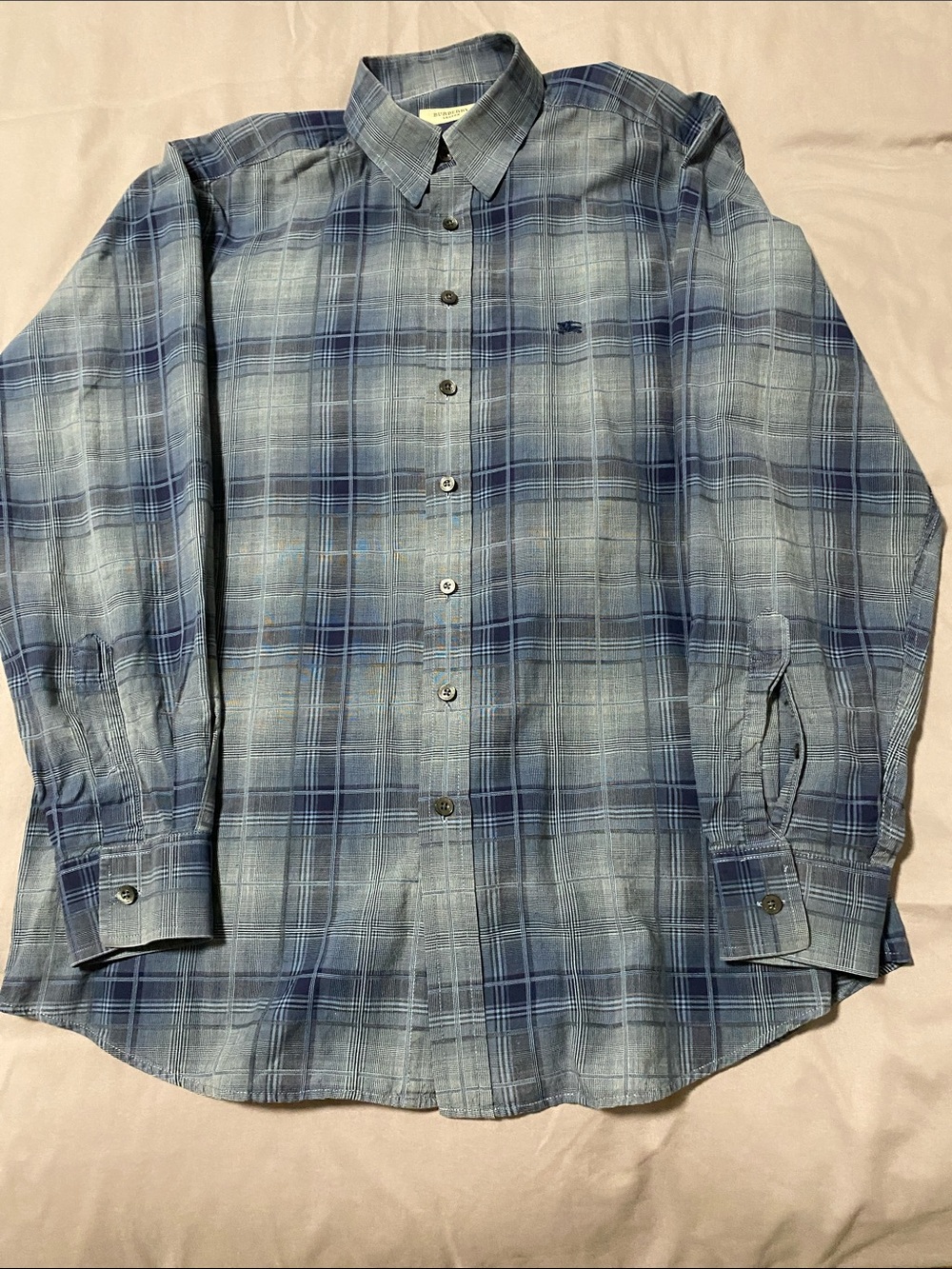 Burberry Blue Plaid Long-Sleeve Button-Down Shirt
